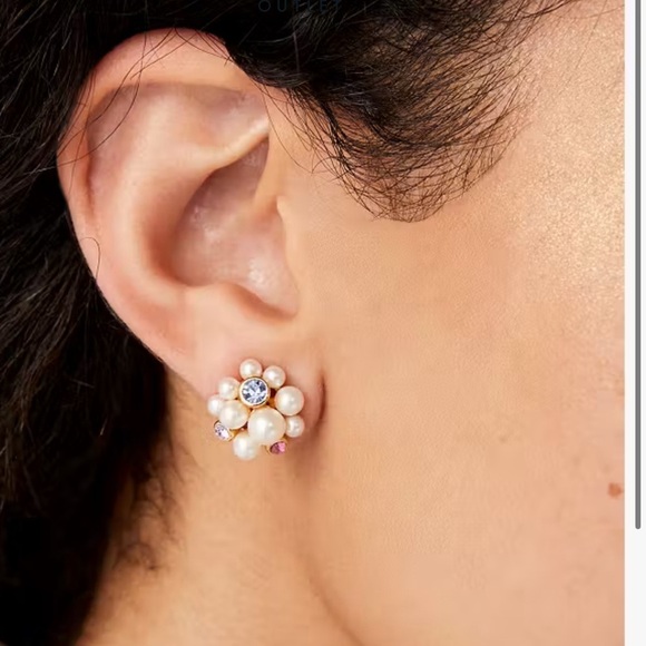 Kate Spade Pearl Crystal Cluster Earrings Gold Tone Studs Brand New - Picture 2 of 8
